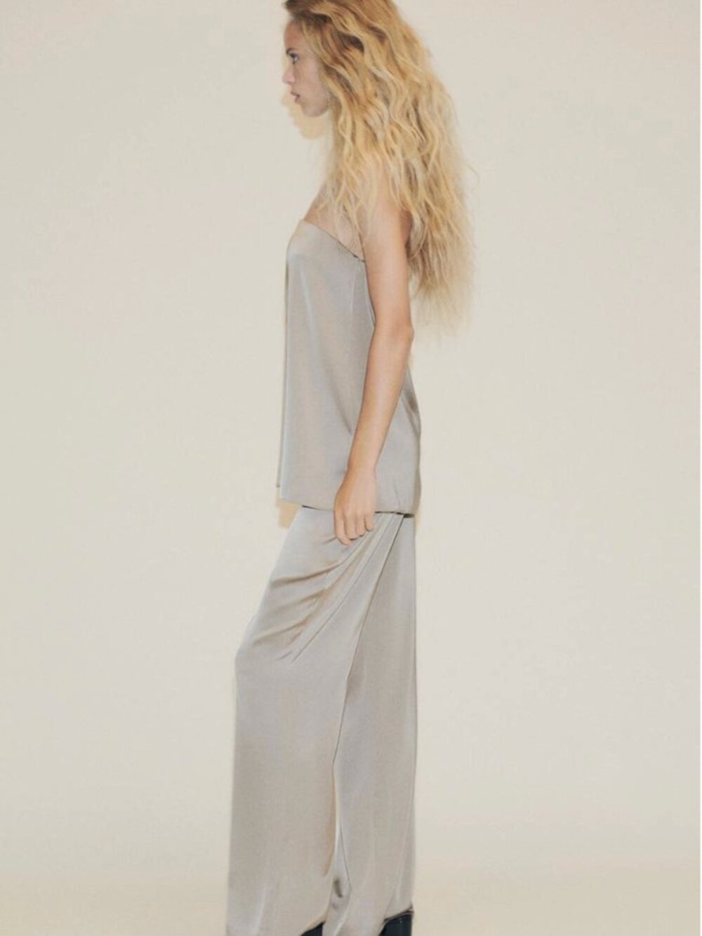 ZARA Satin Tube Top | Strapless Bandeau | Taupe Sage | NWT | Size M, L & XXL - Picture 2 of 10